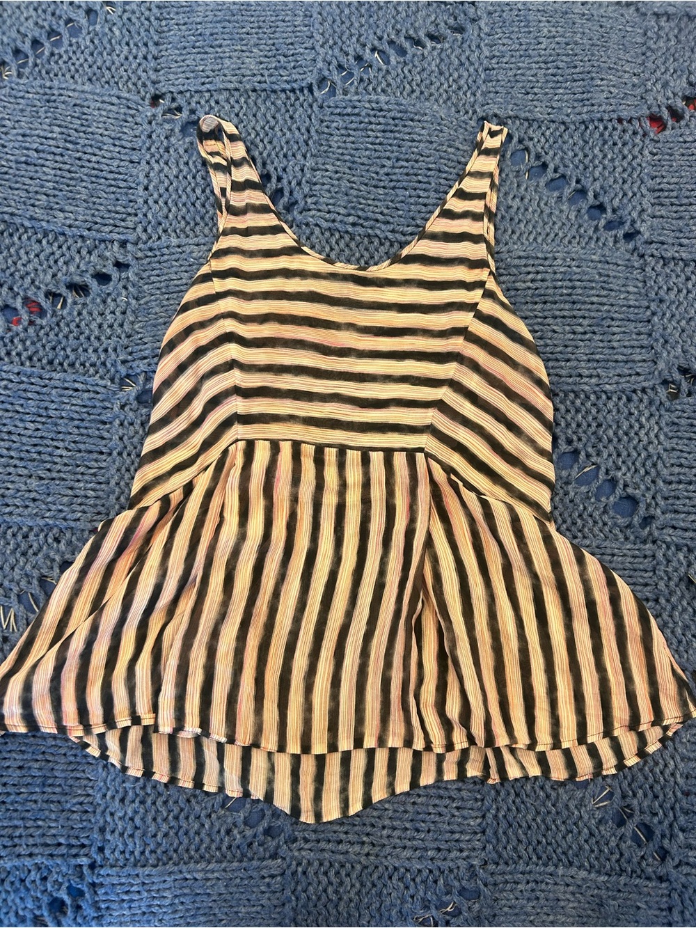 Theory Black & Cream Striped Peplum Tank
